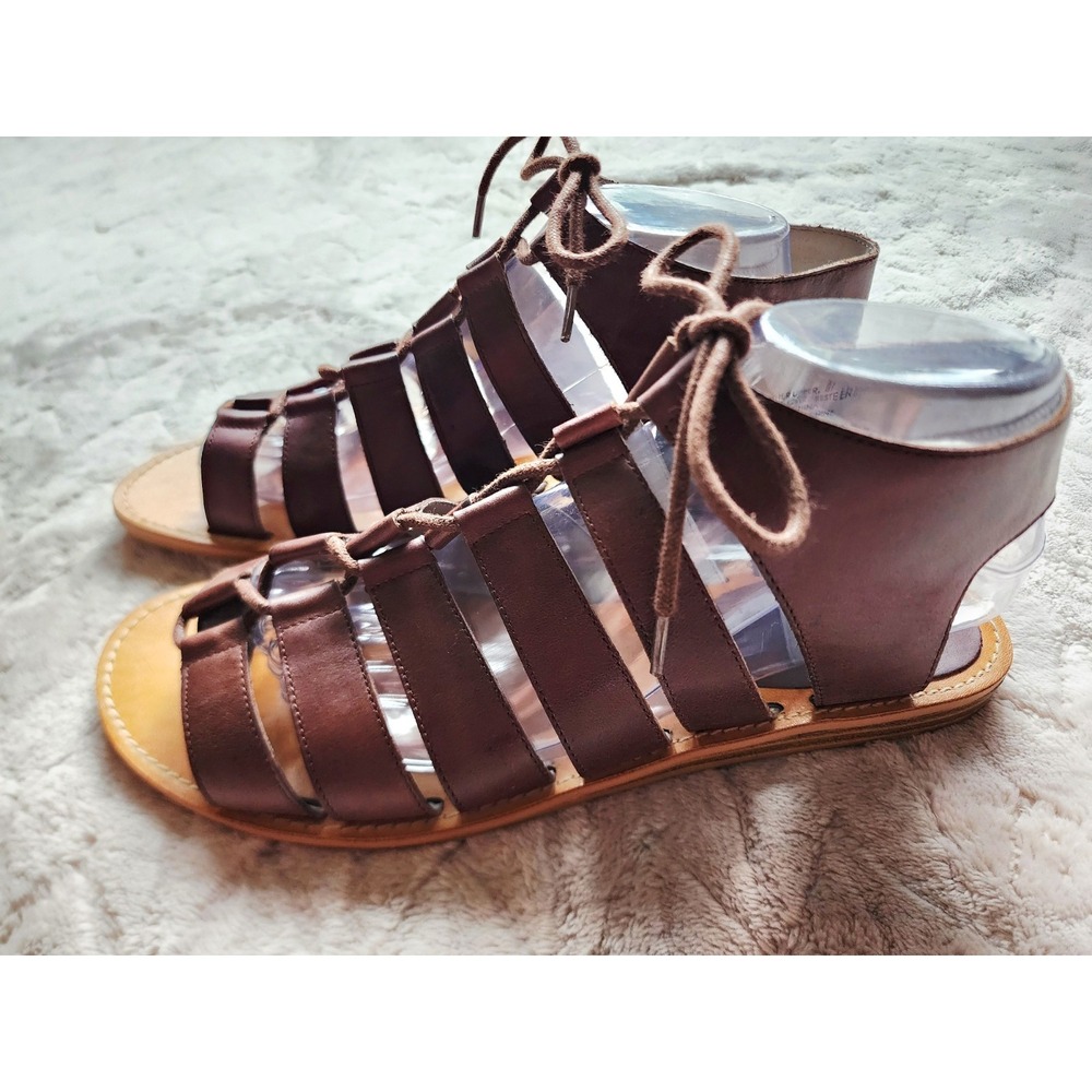 Hinge Brown Leather Gladiator Strappy Lace Up Sandals Womens 9 RN58665